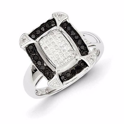 QR3292-8 White Night Sterling Silver Black & White Diamond Ring