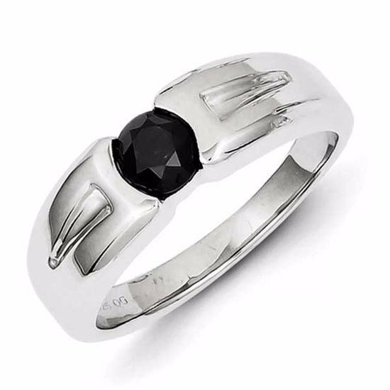 QR5521-11 White Night Sterling Silver Round Black Diamond Mens Ring