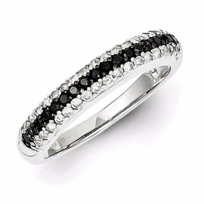 QR3273-7 White Night Sterling Silver Black and White Diamond Ring