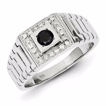 QR5528-10 White Night Sterling Silver Black and White Diamond Square Men's Ring