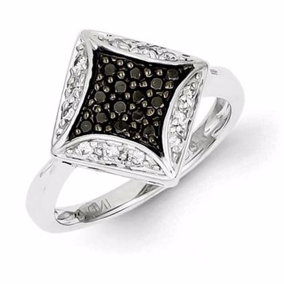 QR5389-6 White Night Sterling Silver Black & White Diamond Ring