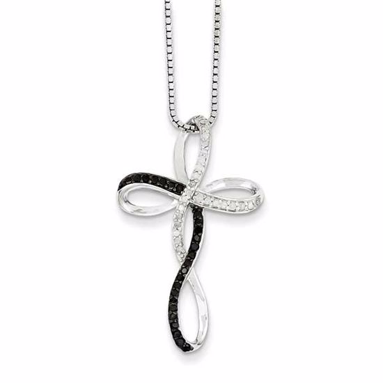 QP2173 White Night Sterling Silver Black & White Diamond Pendant Necklace