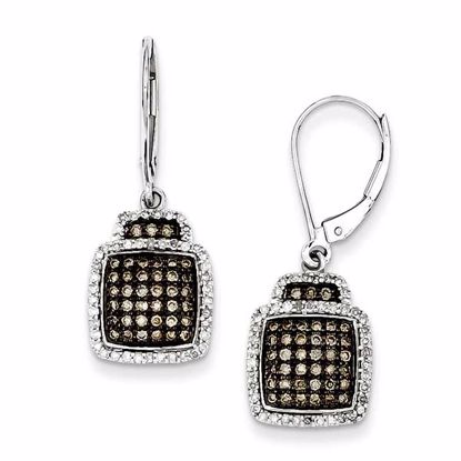 QE10686 White Night Sterling Silver Champagne Diamond Large Square Leverback Earrings
