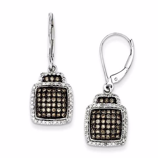 QE10686 White Night Sterling Silver Champagne Diamond Large Square Leverback Earrings