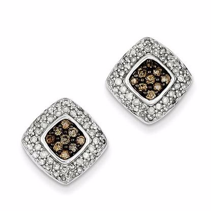 QE10685 Closeouts Sterling Silver Champagne Diamond Square Post Earrings