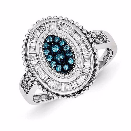 QR5212-6 White Night Sterling Silver Blue & White Diamond Oval Ring