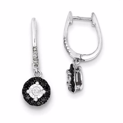 QE7859 Closeouts Sterling Silver Black & White Diamond Hinged Hoop Dangle Earrings