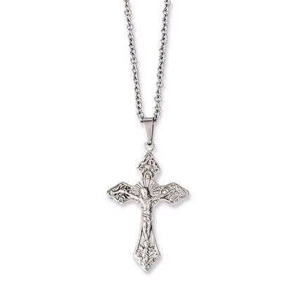 SRN1033-18 Chisel Stainless Steel Crucifix Pendant 18in Necklace