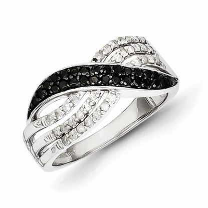 QR3025-6 White Night Sterling Silver Black & White Diamond Ring