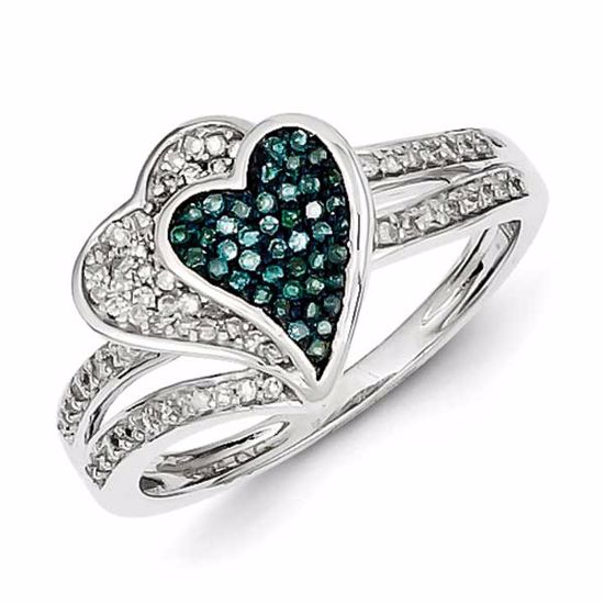 QR5175-6 White Night Sterling Silver Rhodium Plated Blue & White Diamond Hearts Ring