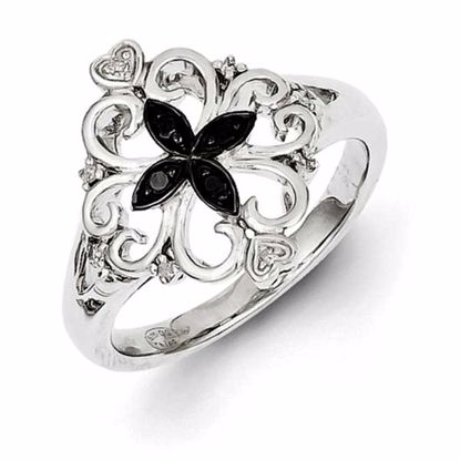 QR5417-8 White Night Sterling Silver White & Black Diamond Ring