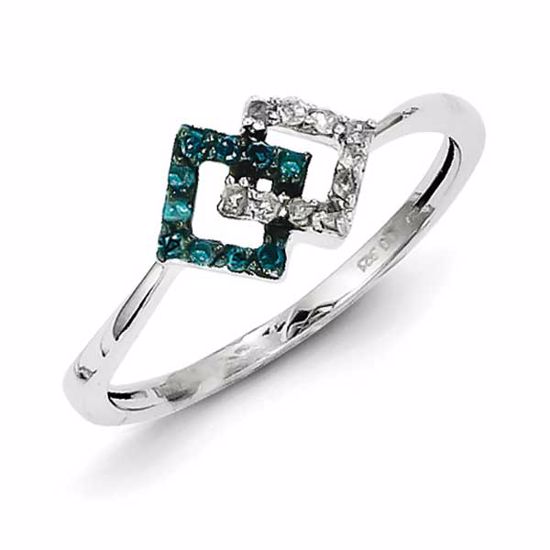 QR5277-8 White Night Sterling Silver w/ Blue and White Diamond Ring