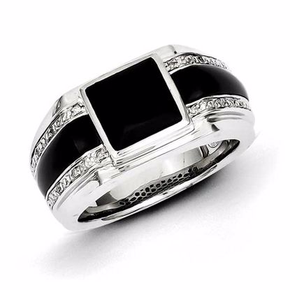 QR5555-10 White Night Sterling Silver Diamond & Onyx Men's Ring
