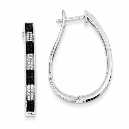 QE7888 Closeouts Sterling Silver Black & White Diamond Hoop Earrings