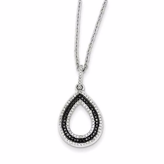 QP3780 White Night Sterling Silver Black and White Diamond Teardrop Pendant