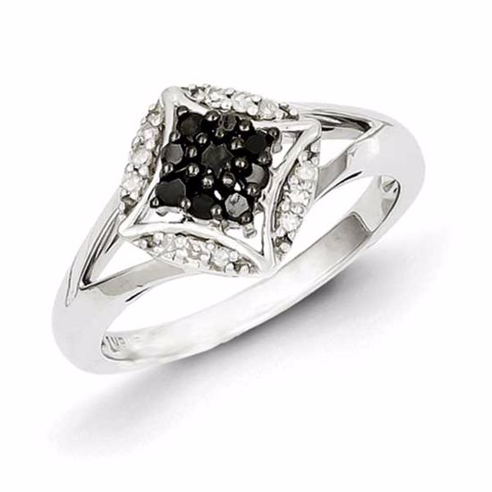 QR3095-7 White Night Sterling Silver Black & White Diamond Ring