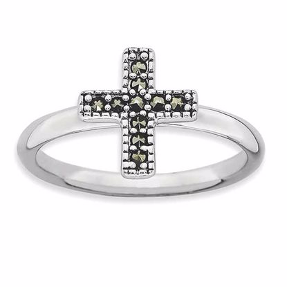 QSK815-7 Confirmation/Communion Sterling Silver Stackable Expressions Marcasite Cross Ring