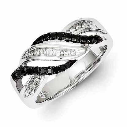 QR5443-6 White Night Sterling Silver White & Black Diamond Ring