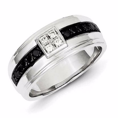 QR5504-10 White Night Sterling Silver White & Black Diamond Square Men's Ring