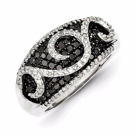 QR2982-7 White Night Sterling Silver Black & White Diamond Ring