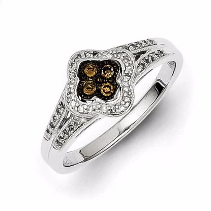 QR5150-8 White Night Sterling Silver Champagne Diamond Small Flower Ring