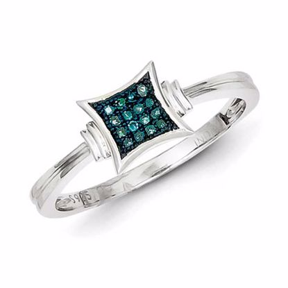 QR5231-8 White Night Sterling Silver with White/Blue Diamonds Square Ring