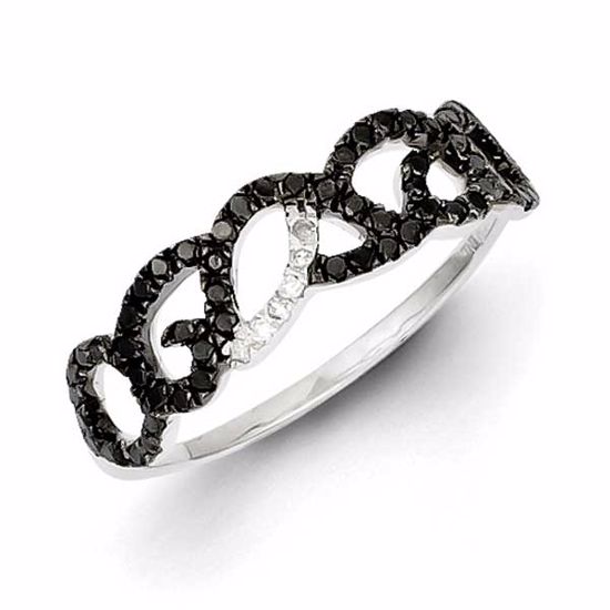 QR5451-8 White Night Sterling Silver Black and White Diamond Ring