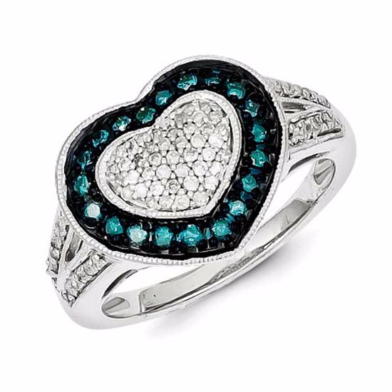 QR5165-8 White Night Sterling Silver Blue & White Diamond Heart Ring