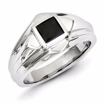 QR5539-11 White Night Sterling Silver Black Diamond Mens Ring