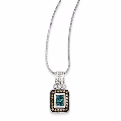 QP3635 White Night Sterling Silver White/Champagne/Blue Diamond Pendant Necklace