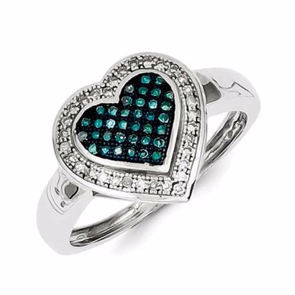 QR5164-8 White Night Sterling Silver Blue and White Diamond Heart Ring