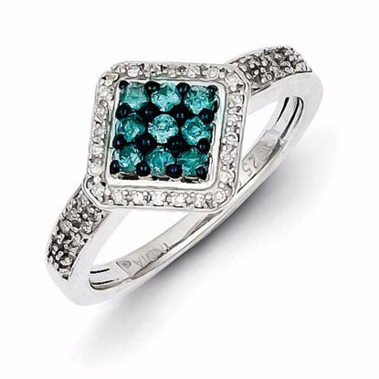 QR5241-8 White Night Sterling Silver with White/Blue Diamonds Square Ring