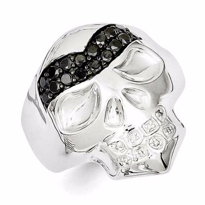 QR5587-9 White Night Sterling Silver White & Black Diamond Skull Ring