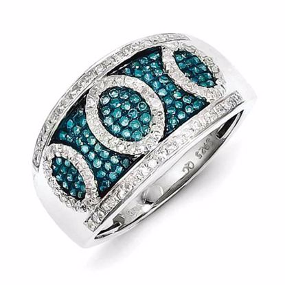 QR5276-7 Closeouts Sterling Silver Blue and White Diamond Ring