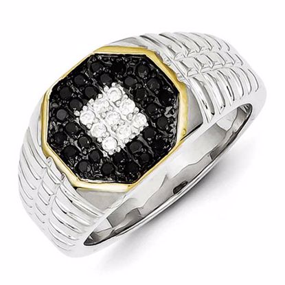 QR5577-10 White Night Sterling Silver and Gold Plated Black and White Diamond Men's Ring