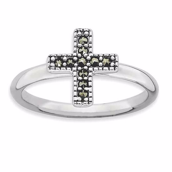 QSK815-9 Confirmation/Communion Sterling Silver Stackable Expressions Marcasite Cross Ring