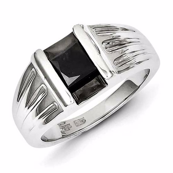 QR5541-10 White Night Sterling Silver Black Rhodium Black Diamond Mens Ring