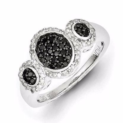QR5375-7 Closeouts Sterling Silver Black Diamond Triple Oval Ring