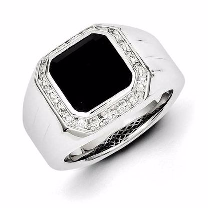 QR5556-10 White Night Sterling Silver Diamond & Black Onyx Square Men's Ring