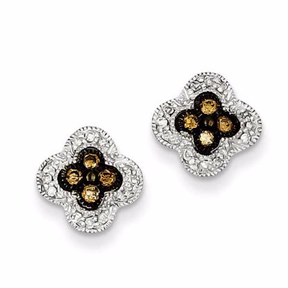 QE10700 White Night Sterling Silver Champagne Diamond Small Flower Post Earrings