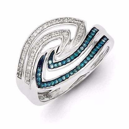 QR5328-7 White Night Sterling Silver Blue and White Diamond Ring