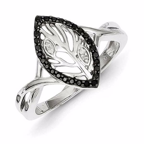 QR5424-7 Closeouts Sterling Silver Rhodium Plated Black & White Diamond Ring