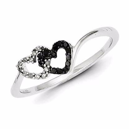 QR3339-7 White Night Sterling Silver Black & White Diamond Heart Ring