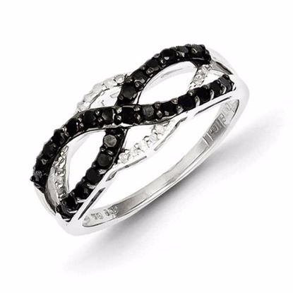 QR3327-6 White Night Sterling Silver Black & White Diamond Ring