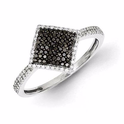 QR5391-8 White Night Sterling Silver Black and White Diamond Square Ring