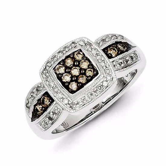 QR5131-7 White Night Sterling Silver Champagne Diamond Square Ring