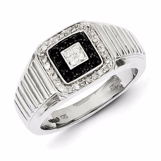 QR5485-11 White Night Sterling Silver Rhodium Plated Black and White Diamond Men's Ring