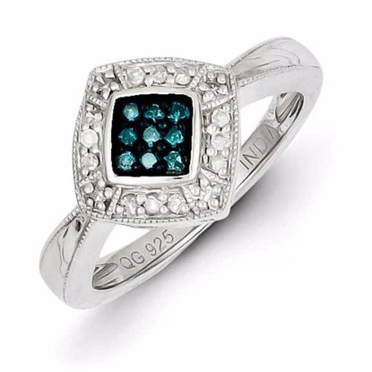 QR5237-6 White Night Sterling Silver Blue Diamond Small Diamond Shape Ring