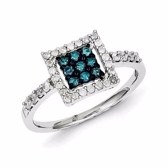 QR5219-6 White Night Sterling Silver Blue & White Diamond Square Ring