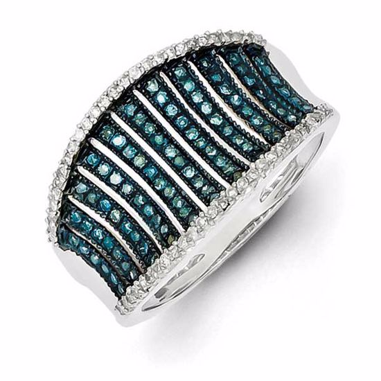 QR5326-8 Closeouts Sterling Silver Blue and White Diamond Ring